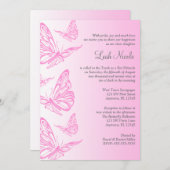 Roze gradiënt Butterfly bat Mitzvah Invitations Kaart (Voorkant / Achterkant)