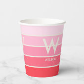 Roze Gradiënt Gestreepte Monogram Persoonlijke Par Papieren Bekers (Achterkant)