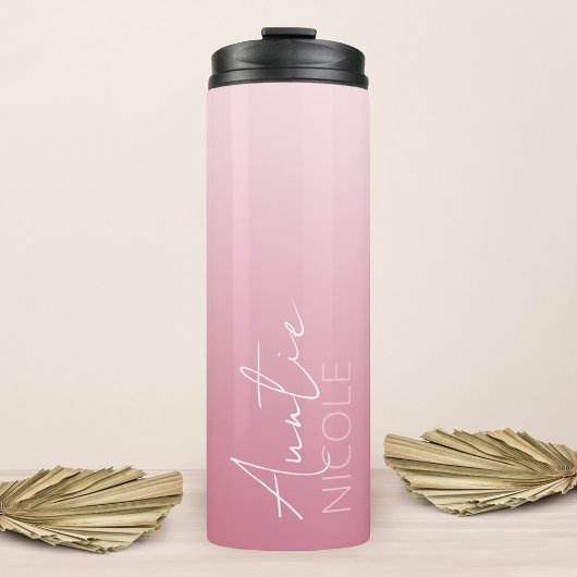 Roze Gradient Handschrift Gepersonaliseerde tante Thermosbeker