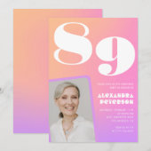 Roze Gradiënt Retro Foto 89ste verjaardag Kaart (Voorkant / Achterkant)