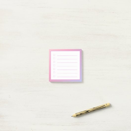 Roze gradiëntminimalistische checklist post-it® notes (Op bureau)