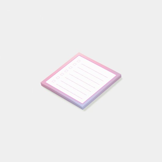Roze gradiëntminimalistische checklist post-it® notes (Schuin)
