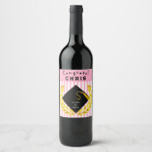 Roze Graduation Party Gift Wijn Etiket (Voorkant)