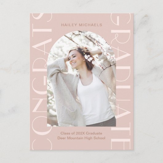 roze graduPartij Fotouitnodiging Aankondigingskaart (Voorkant)