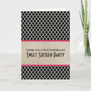 Roze grafische Quatrefoil Sweet 16 Hartelijk dank Bedankkaart