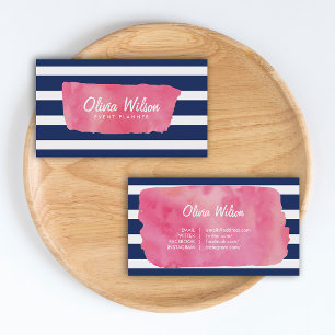Roze grafische Waterverf & blauwe stripes sociale  Visitekaartje