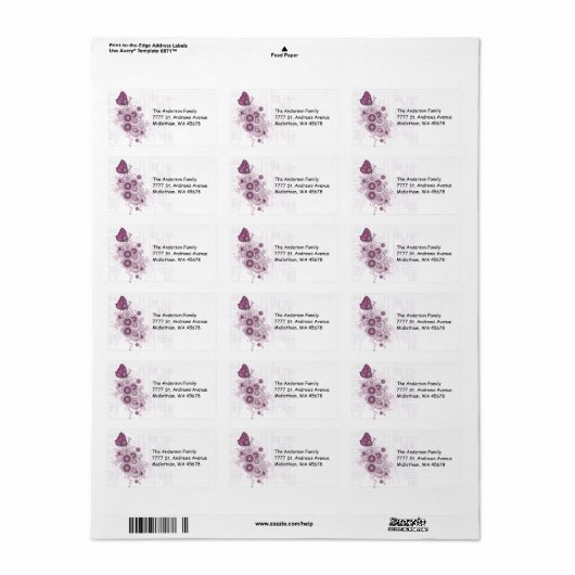 Roze grage Butterfly Return Address Label (Full Sheet)