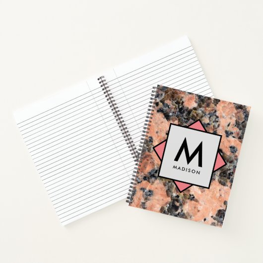 Roze Graniet Rock met Jouw naam en Monogram op Notitieboek (Binnen)