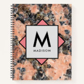 Roze Graniet Rock met Jouw naam en Monogram op Notitieboek (Voorkant)