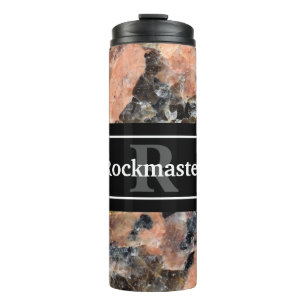 Roze Graniet Rock Textuur met Naam en Monogram Thermosbeker