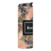 Roze Graniet Rock Textuur met Naam en Monogram Thermosbeker (Gedraaid links)