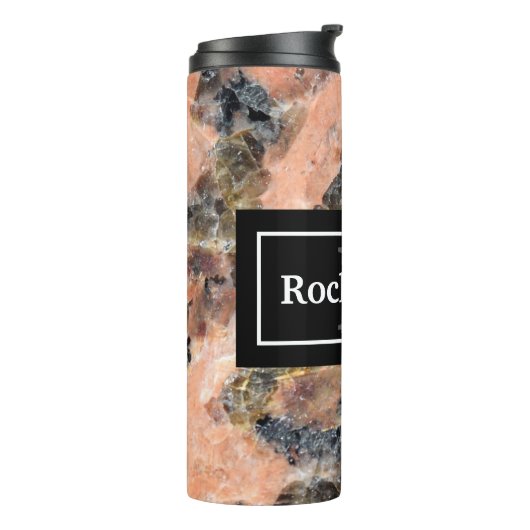 Roze Graniet Rock Textuur met Naam en Monogram Thermosbeker (Gedraaid links)