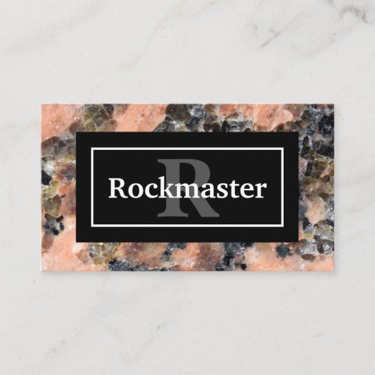 Roze Graniet Rock Textuur met Naam en Monogram Visitekaartje (Voorkant)