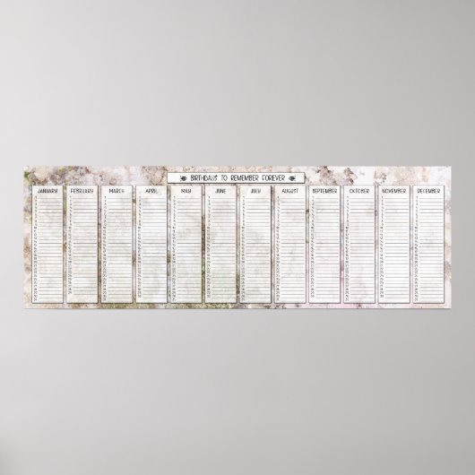 Roze granieten eeuwigdurende verjaardagskalender poster (Voorkant)