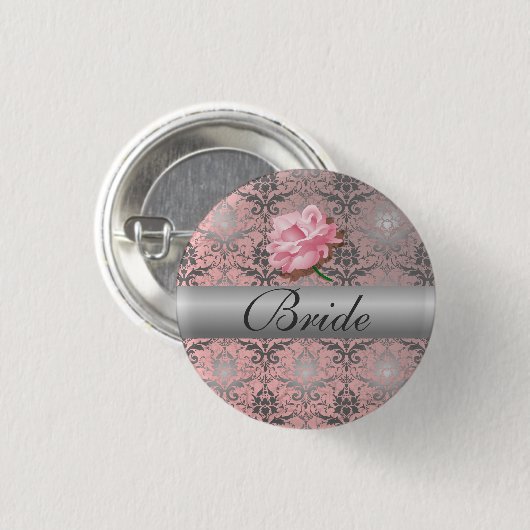 Roze grap Damask Bride Button (Voorkant /achterkant)