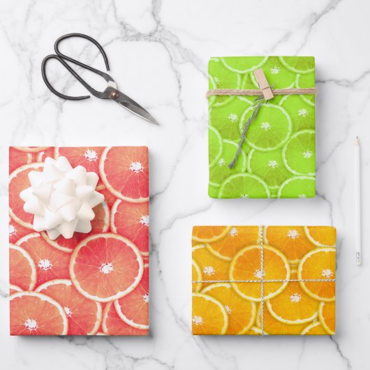 Roze Grapefruit Sinaasappel en Limoen Slices Inpakpapier Vel (Voorkant)