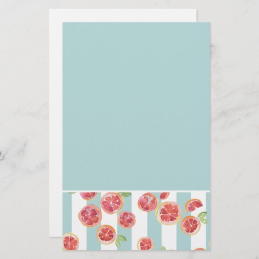 Roze grapefruitpatroon op groene strepen briefpapier (Voorkant / Achterkant)