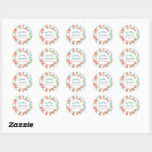 Roze grapefruitpatroon op groene strepen van afgel ronde sticker (Vel)