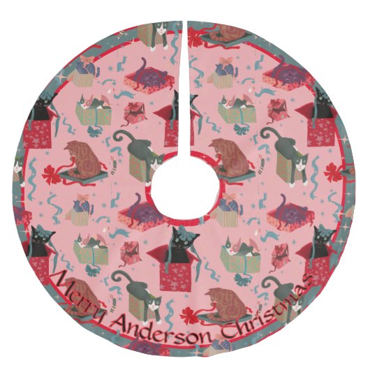 Roze grappige katten in kerstdozen gepersonaliseer kerstboom rok (Voorkant)