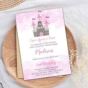 Roze gray Castle Princess Birthday-uitnodigingen Kaart