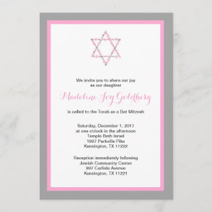 Roze gray Floral Star van David Bat Mitzvah Kaart