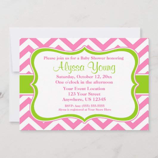 Roze Green Chevron Uitnodiging (Voorkant)