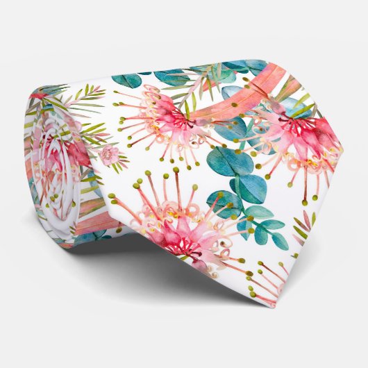 Roze Grevillea en Eucalyptus Stropdas (Opgerold)