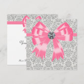 Roze Grey Damask Party Invitation Sjabloon Kaart (Voorkant / Achterkant)