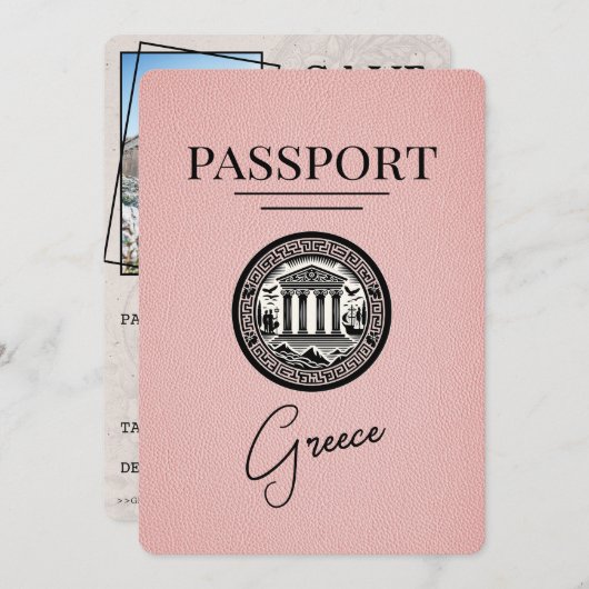 Roze Grieks paspoort Opslaan Datum Kaart (Voorkant / Achterkant)