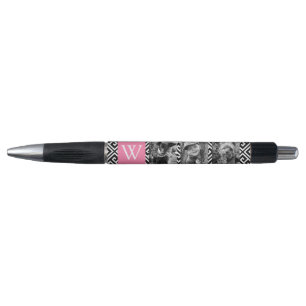 Roze Griekse sleutel en monogram fotocollage Pen