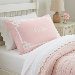 Roze Griekse Sleutel Monogram Standaard Kussensloo Kussensloop