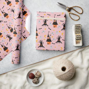 Roze Griezelig Spookhuis Halloween Cadeaupapier