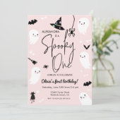 Roze griezelige EEN halloween verjaardag Kaart (Staand voorkant)