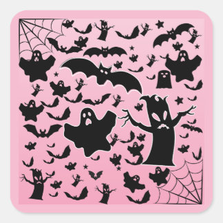 Roze Griezelige Geest Scene Ontwerp Vierkante Sticker