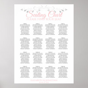 Roze & Grijs 16 Tafel Trouw Zittingsplan Poster