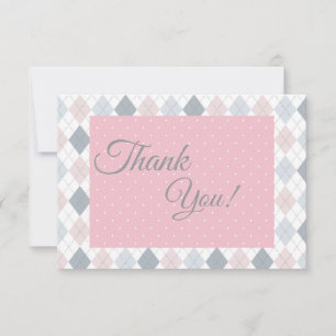 Roze Grijs Argyle Stippen Gingham Ruit - Baby Borr Bedankkaart