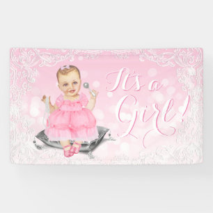 Roze Grijs  Baby Meisje Baby shower Banner