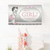 Roze Grijs  Baby Meisje Baby shower Spandoek (Insitu)