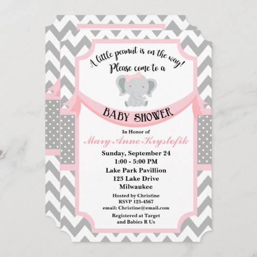  Roze Grijs Baby Meisje Douche Uitnodiging (Voorkant / Achterkant)