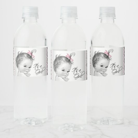 Roze Grijs Baby Meisje Waterfles Labels Waterfles Etiket (Flessen)