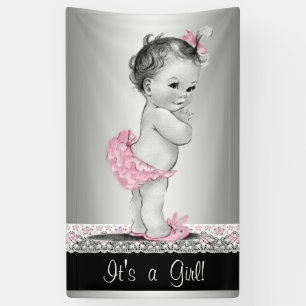 Roze grijs  Baby shower Spandoek