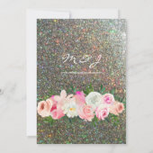 Roze & Grijs Bloemen & Zilver Glitter Bruiloft Kaart (Achterkant)