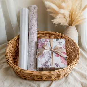 Roze Grijs Bloemendesign Pastel Inpakpapier Vel