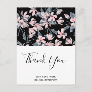 Roze & Grijs Bloemmotief Waterverfpatroon Dank je Briefkaart