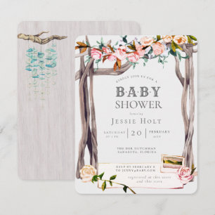 Roze & Grijs Boho Coastal Beach Baby shower Kaart