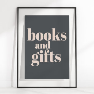 Roze Grijs Boho Typografie Baby shower Boeken Gesc Poster