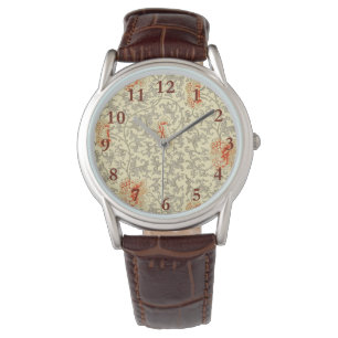 Roze Grijs Botanische Bloemen Horloge