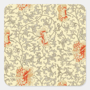  Roze Grijs Botanische Bloemen Vierkante Sticker
