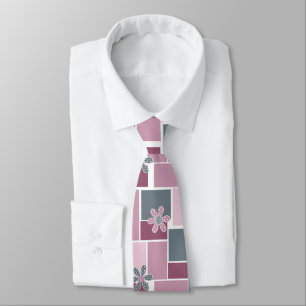 Roze grijs bruine patchwork van vierkante lapjes stropdas