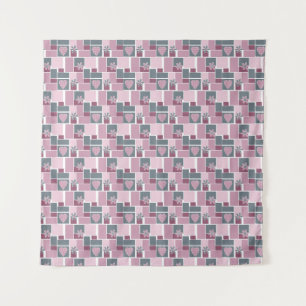 Roze grijs bruine patchwork van vierkante lapjes wandkleed